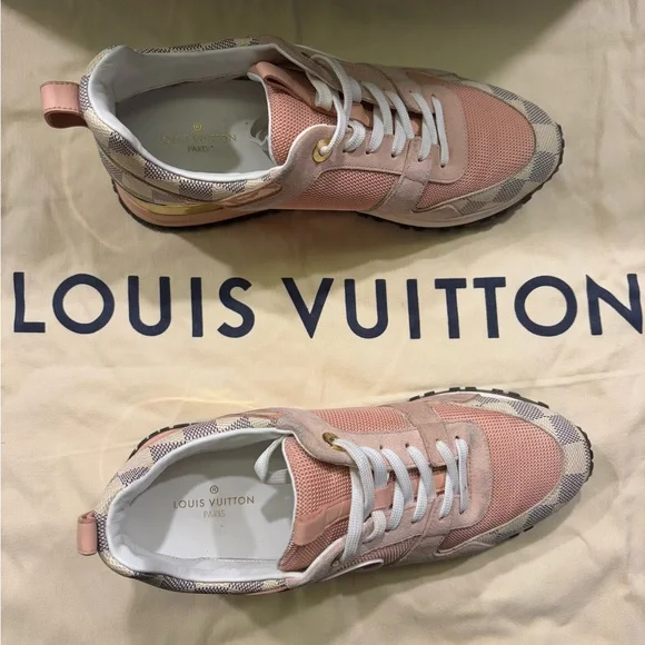 Louis Vuitton Pink and Damier Azur Run Away Sneakers - Picture 14 of 16